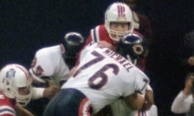 Chicago Bears Steve McMichael sacks New England Patriots QB Tony Eason in Super Bowl 20